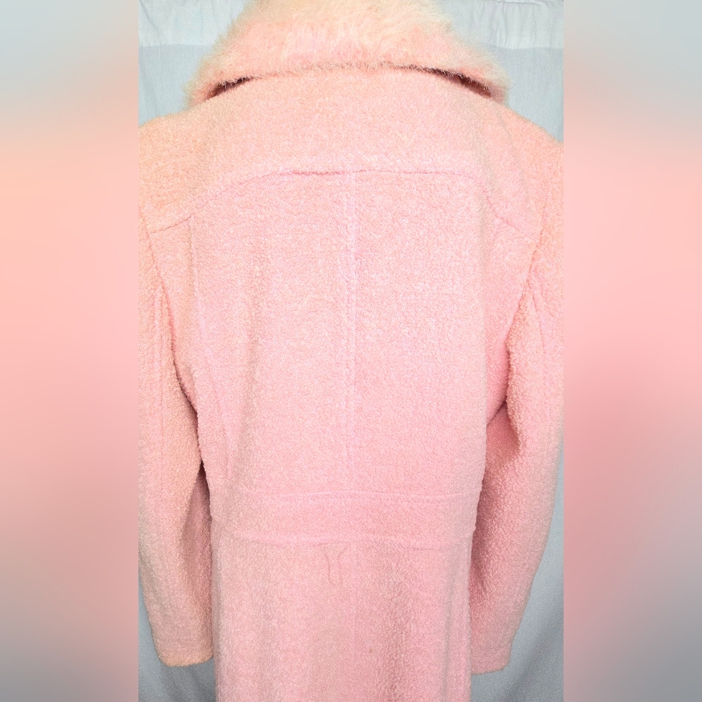 Arden B. LUXE Pink Wool Blend Bouclé Long Coat w/ Removable Faux Fur Collar L - Picture 9 of 12